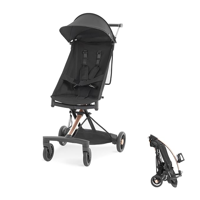 Evolur Roamer Ultra Light Stroller in Gold Black, Travel-Ready Compact Stroller with One-Hand Fold, 33 lb Capacity, Sun Canopy & Cup Holder, Easy Clean, Smooth Ride for Everyday Use