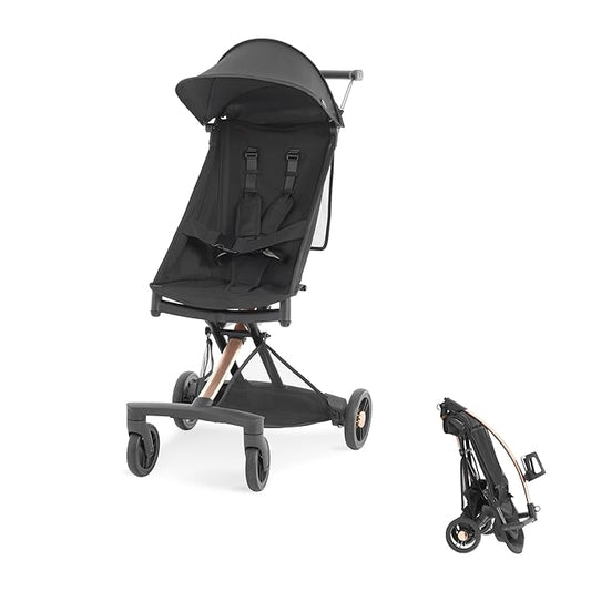 Evolur Roamer Ultra Light Stroller in Gold Black, Travel-Ready Compact Stroller with One-Hand Fold, 33 lb Capacity, Sun Canopy & Cup Holder, Easy Clean, Smooth Ride for Everyday Use