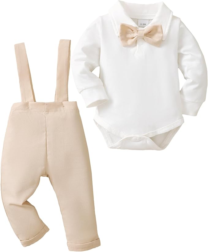 Newborn Baby Boy Clothes Gentleman Wedding Suit Infant Outfits Formal Dress Shirt+Bowtie+Suspender Pants