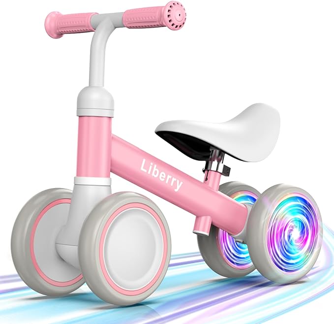 Liberry Light Up Baby Balance Bike 1 2 Years, Ride Toys with Adustable Seat for Girls, First Birthday Gift for Toddlers, Pink