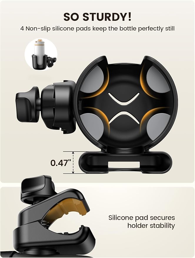 Stroller Cup Holder with Phone Holder - [Upgraded Anti-Slip Grips] [2-in-1] Walker Cup Holder, Wheelchair, Stroller Accessories, Universal Holder for Uppababy, Doona, Nuna, Jogger, Britax, Bugaboo