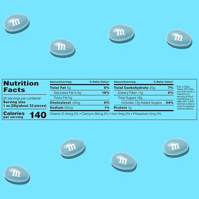 M&M’S Peanut Light Blue Chocolate Candy - 2lbs of Bulk Candy in Resealable Pack for Candy Buffet, Birthday Parties, Theme Meetings, Candy Bar, Sweet Stuff for DIY Party Favors or Edible Decoration
