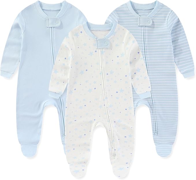 Unisex Zipper Baby Footies Rompers Long Sleeve 3 Pack Infant Boy Girl Jumpsuits 0-12Months Babies Outfits