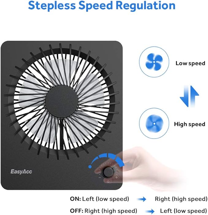 EasyAcc Portable Travel Fan 7-inch, Ultra-thin + 10-26H Runtime + Step-less Speed Control + 180°Foldable, Quiet Portable Travel Desk Fan for Bedroom Office, Cruise Travel Essentials 2025