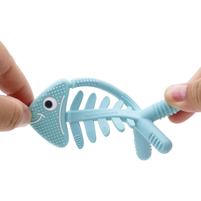 3in1 Infant Toys, Baby Teething Toys 0-3-6-12 Months, Teethers for Babies 3-6 6-12 Months for Teething Relief, Gift, Silicone,Sensory,Baby Toys 0-6 Months,USA Patent Pending,Fish Baby Blue
