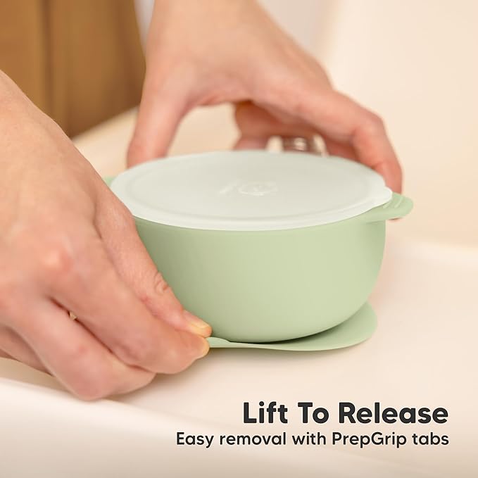 KeaBabies 2-Pack Baby Bowls with Suctions, Lids - Silicone Toddler Suction Bowls for Baby Boy, Girl, Kids, Food Grade Silicone, BPA-Free, Dishwasher Safe, Toddler Eating Essentials (Sage)