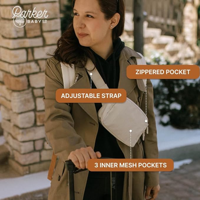 Parker Baby Diaper Belt Bag - Portable Fanny Pack Diaper Bag, Crossbody Bag for Moms - "Birch Belt Bag" - Cream