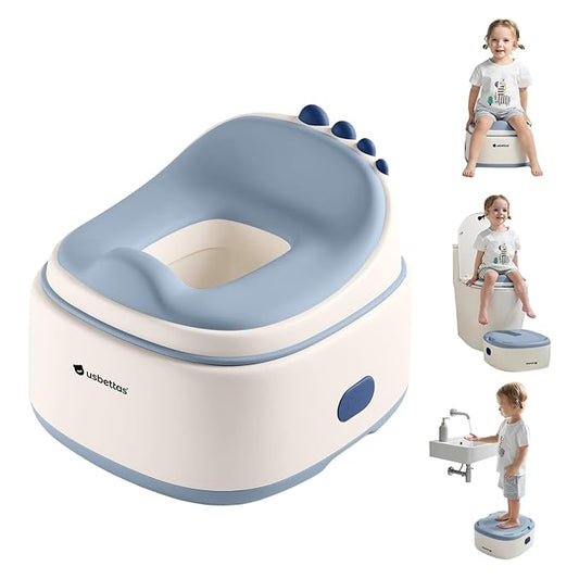 3 in 1 Potty Training Toilet, Dinosaur Toddler Potty Training Seat for Boys Girls with Comfortable Cushion, Easy-to-Clean and Anti-Slip Potty Training Step Stool for Toilet (Blue)