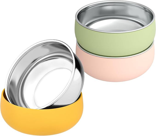 Bella's Friends Stainless Steel Baby Bowls with Silicone Sleeve 3 Pack, 4.3" for Toddlers Kids Feeding, Non-Slip, Non-Toxic, Mess-Free, Dishwasher Safe, Fit High Chair Size