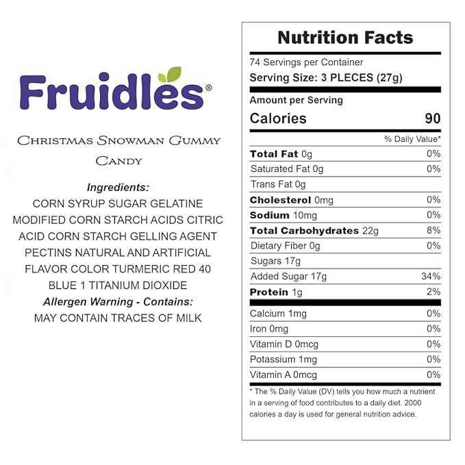 Fruidles Christmas Snowman Gummy Candy, Delicious Gummies, Fun and Festive Holiday Snacking, Party Favor (1 Pound)