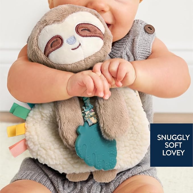 Itzy Ritzy - Itzy Lovey Including Teether - Baby Lovey with Teether, Textured Ribbons & Dangle Arms - Features Crinkle Sound, Sherpa Fabric and Minky Plush (Sloth)