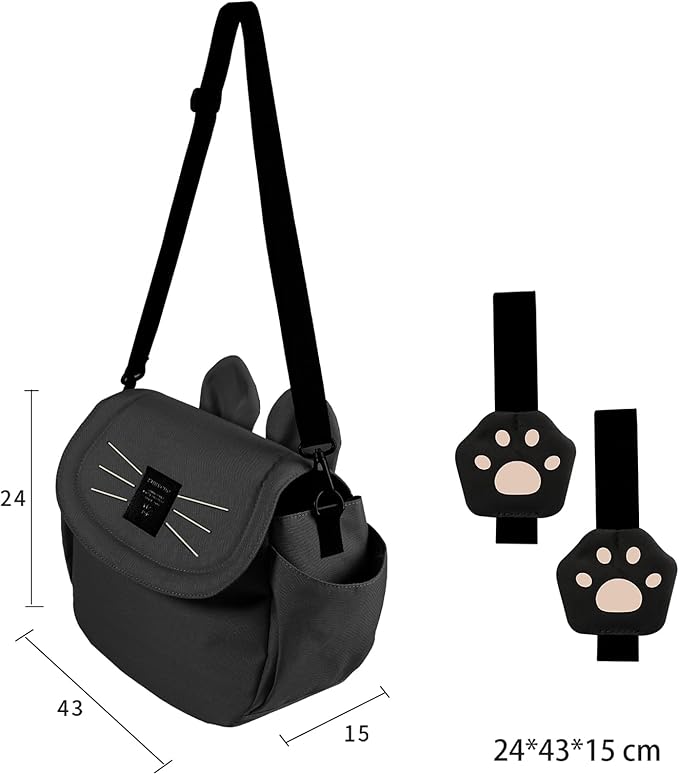 SUNVENO Kitty Stroller Organizer Bag – Universal Baby Stroller Caddy with 2 Cup Holders, Adjustable Straps, Waterproof Oxford, Lightweight Travel Accessory for Strollers, Prams & Pushchairs,Black