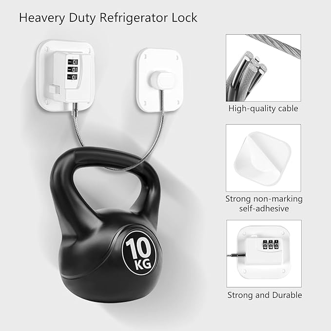 Refrigerator Lock,Combination Lock for Refrigerator Cabinets,Heavy Duty Fridge Lock,Child Safety Cabinet Locks,Easy Install No Keys Needed (White 2pcs)