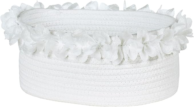 Yimi's Dream Cotton Rope Gift Basket – White Woven Gift Basket with Lace, Decorative Organizer for Baby Shower, Housewarming, Nursery, Toys, Socks, Diapers, Christmas, Holiday Gifts