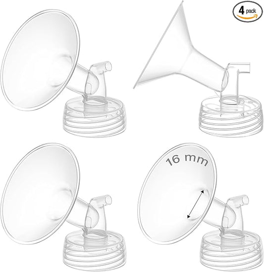 4PCS 16mm Breast Pump Flanges, Compatible with Spectra S1/S2/9Plus/Synergy Gold, Motif Luna, Wide-Mouth Bottle Fit, Breast Pump Accessories