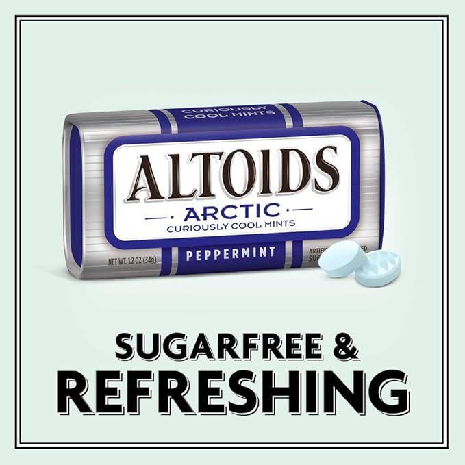 ALTOIDS Arctic Peppermint Breath Mints - Altoids Hard Candy Bulk, Sugar Free Mints 1.2 oz Tin, Pack of 8