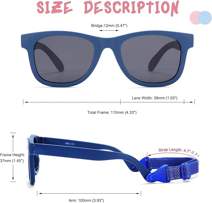 COASION Bendable Flexible Polarized Newborn Baby Sunglasses with Strap for Infant Boys Girls Age 0-12 Months CA8042