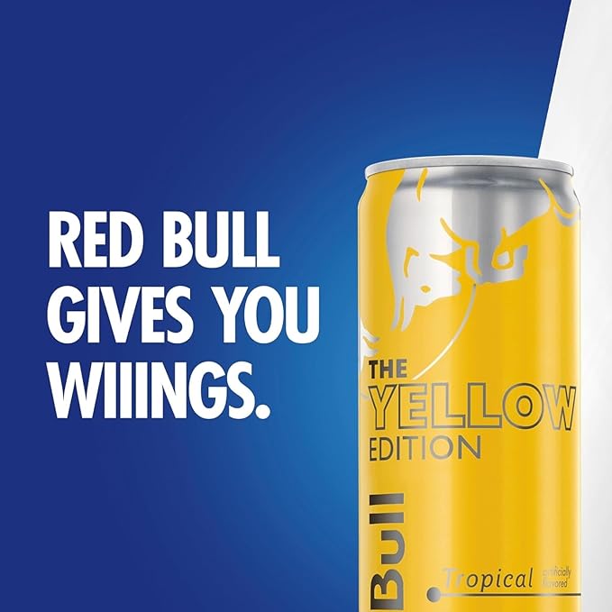 Red Bull Yellow Edition Energy Drink, Tropical, with 114mg Caffeine plus Taurine & B Vitamins, 12 Fl Oz, Pack of 4 Cans