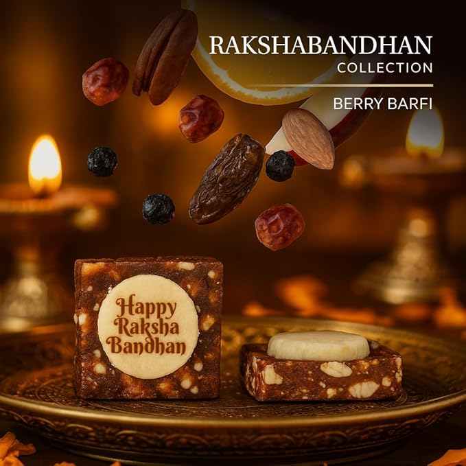 Laumière Gourmet Fruits | Rakhi for Brother with Gift Set | Rakhi with Sweets | Raksha Bandhan Premium Dry Fruits & Nuts Box with 2 Rakhis & Roli Combo – Rakhi Hamper for Brother - No Added Sugar, Vegan, Halal