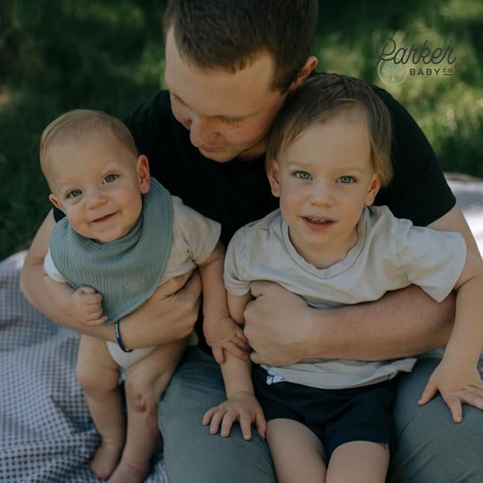 Parker Baby Muslin Bandana Drool Bibs | 100% Soft Muslin Cotton, Absorbent & Adjustable | Stylish Teething & Drooling Bibs