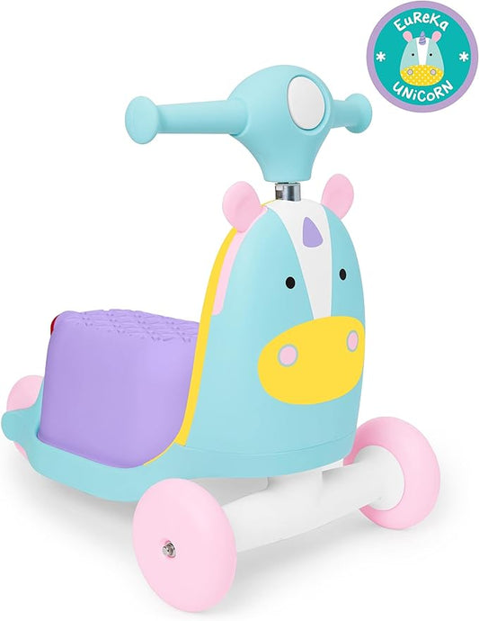 Skip Hop Kids 3-in-1 Baby Activity Push Walker & Ride On Scooter Toy, Unicorn