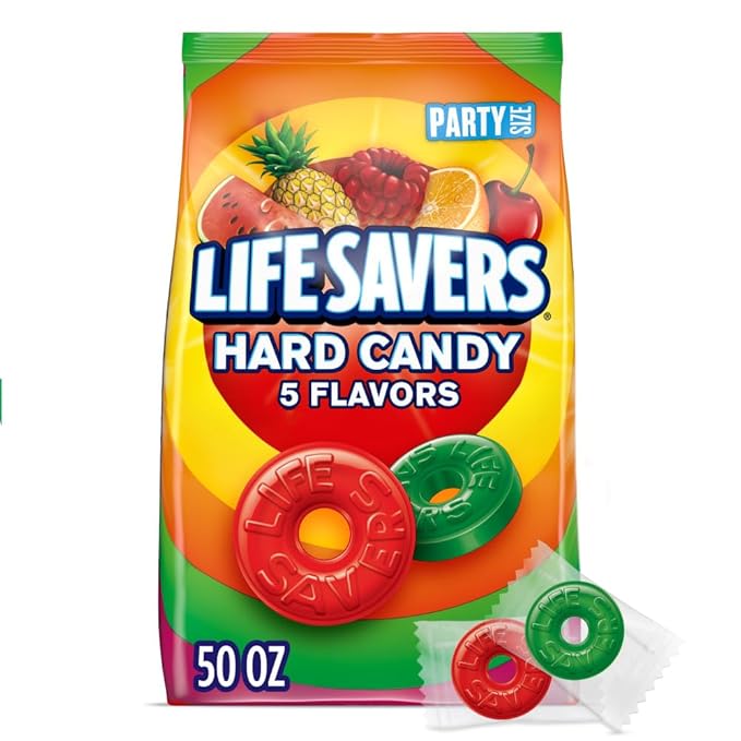 LIFE SAVERS Hard Candy Bag 5 Flavors, Hard Candy Individually Wrapped for Goodie Bags, Road Trips, Treats, Offices, Celebrations, 50-Ounce Party Size