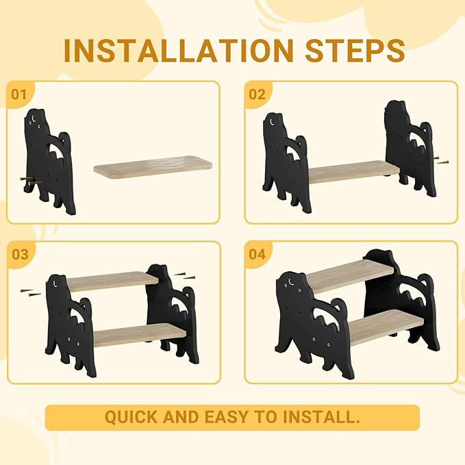 COSYLAND Kids Step Stool for Bathroom Height Adjustable - Lovely Cat Potty Training Stools for Toddlers - Wooden Stepping Stool with Handle for Bathroom Sink (Natural & Grey)