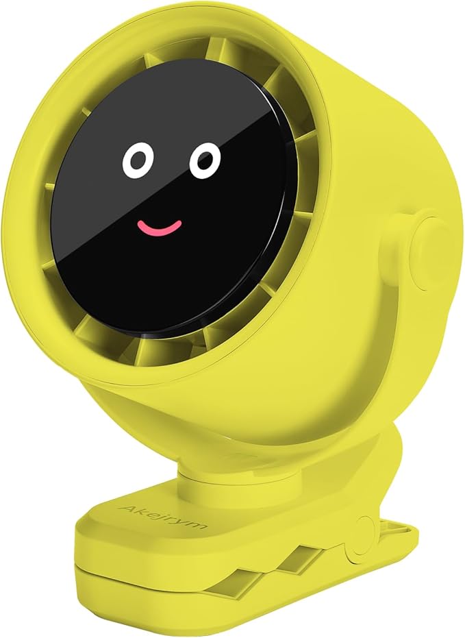 Clip on Fan for Bed, Portable Fan for Travel, Small Powerful 5 Speed Quiet 360° Rotate, Air Turbo Tech & Digital display, For Home Office Stroller Camping (Yellow)