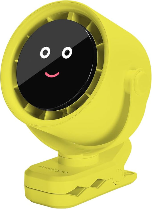 Clip on Fan for Bed, Portable Fan for Travel, Small Powerful 5 Speed Quiet 360° Rotate, Air Turbo Tech & Digital display, For Home Office Stroller Camping (Yellow)