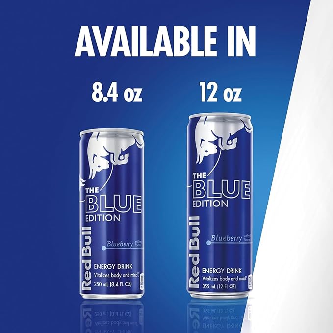Red Bull Blue Edition Energy Drink, Blueberry, with 114mg Caffeine plus Taurine & B Vitamins, 12 Fl Oz, Pack of 4 Cans
