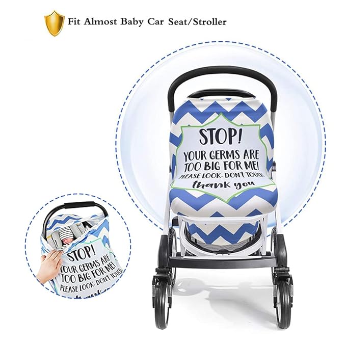 Metplus Stretchy Infant Car Seat Canopy, Metplus Baby Carseat Cover, Soft Nursing Breastfeeding Cover, Multi Use Newborn Carrier/Stroller/Shopping Cart, Boy Girl Shower Gift - No Touch Sign