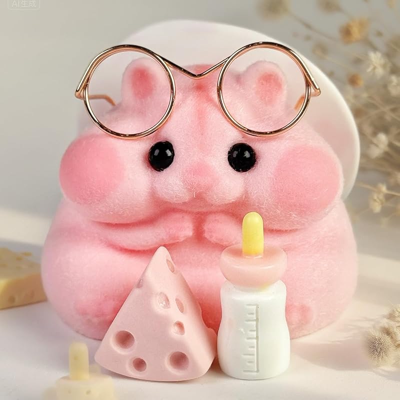 Handmade Taba Squishy Hamster Toy, Cute Squishy Hamster Fidget Toy, Realistic Hamster Toy, Soft Silicone Mochi Furry Toy, Stress Relief Gift for Adults & Kids, Sensory Anxiety Plushie (Pink)