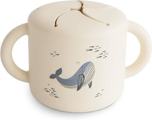 mushie Silicone Snack Cup | Spill Proof Food Container for Toddler and Baby (Whales)