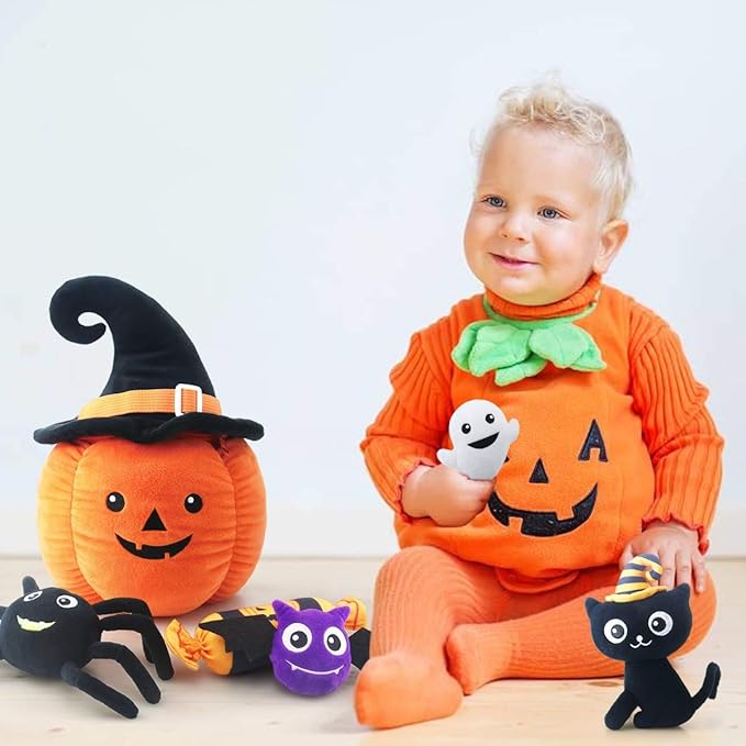 Teytoy My First Pumpkin Playset, Nontoxic Fabric Baby Cloth Activity Crinkle Together Playset, Party Decoration for Infants Boys and Girls