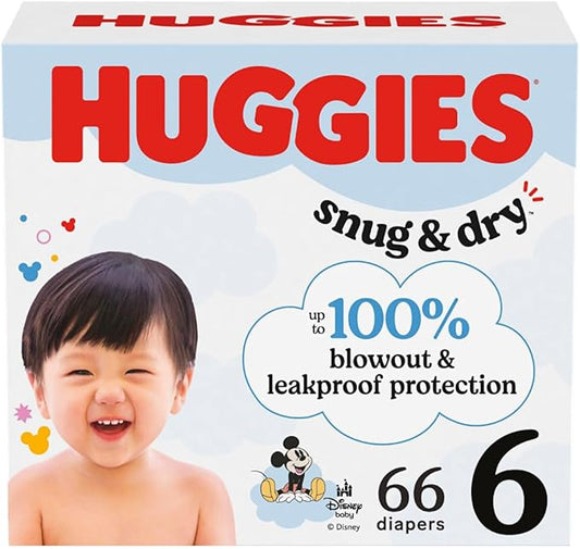 Huggies Size 6 Diapers, Snug & Dry Baby Diapers, Size 6 (35+ lbs), 66 Count, Packaging May Vary