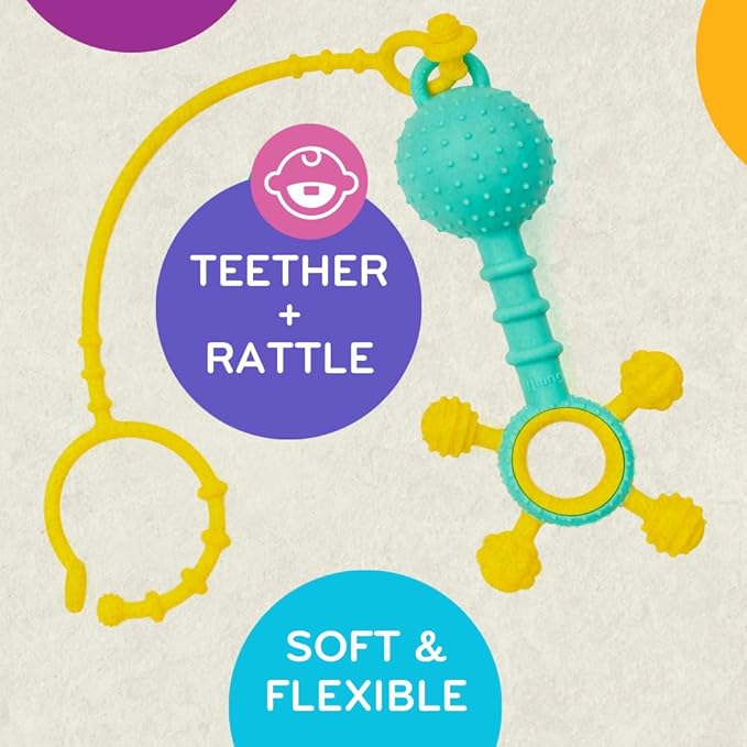 Mobi Gumlii Sensory Teether Toy - Rattle Baby Teething Toy, Food Grade Silicone Newborn Baby Sensory Teether, BPA and Phthalate Free - for 0-6 Months Newborns