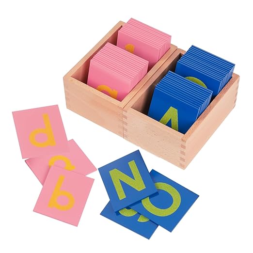 Adena Montessori Lower and Capital Case Sandpaper Letters,Early Child Development Learning Material,ABC Alphabet Preschool Toy Baby English Letters Language Teaching,Montessori Flash Cards for Kids