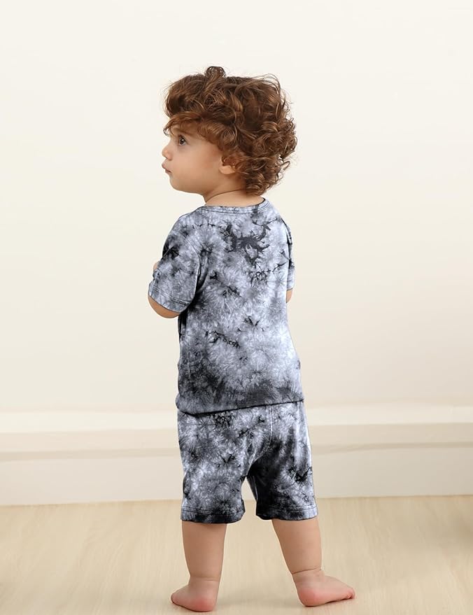 Jimonda Baby/Toddler Soft Sleepwear Short sleeve Kids Cool Pajama Outdoor 2-Piece Shirt&Shorts Casual sets Tie Dye PJ