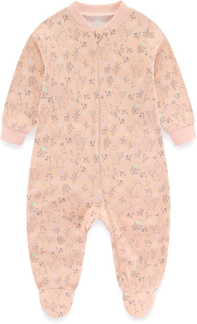 Baby Boys Girls Footies One-Piece Romper Long-Sleeve Jumsuit Cotton Newborn Clothes Set 4-Pack, Baby Pajamas