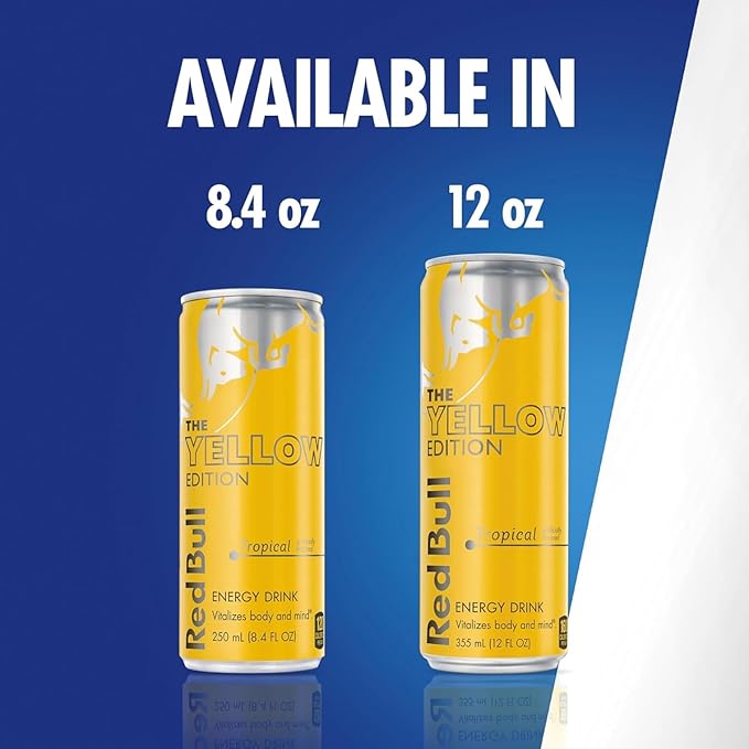 Red Bull Yellow Edition Energy Drink, Tropical, with 114mg Caffeine plus Taurine & B Vitamins, 12 Fl Oz, Pack of 4 Cans
