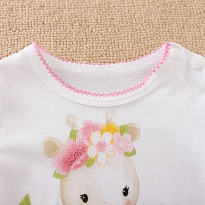 Cute Giraffe + Zebra With Floral Print Long Sleeve Baby Girl Clothes White Jumpsuit For Baby One-Piece Romper