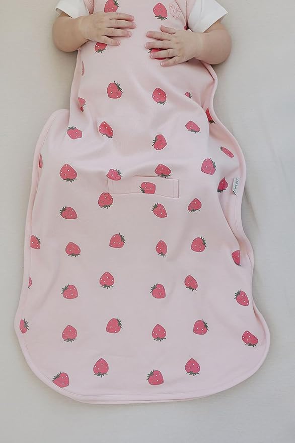 Woolino Merino Wool and Organic Cotton Ultimate Baby Sleep Sack - 4 Season Baby Wearable Blanket - Two-Way Zipper Adjustable Sleeping Bag - Universal Size (2-24 Months) - Strawberry