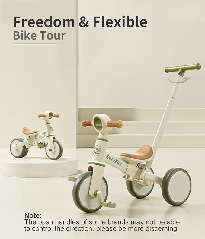 LOL-FUN Tricycle for Toddlers 1-3 Baby Balance Bike 1 2 Year Old Boys Girls Ride on Toy with Parent Steering Push Handle & Removable Pedal