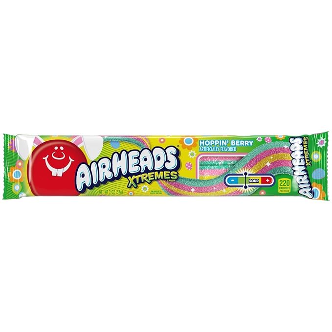 Airheads Xtremes, Sweetly Sour Spring Edition Hoppin Berry Flavored Candy Belts, Easter Baskets, 2oz (Pack of 18)