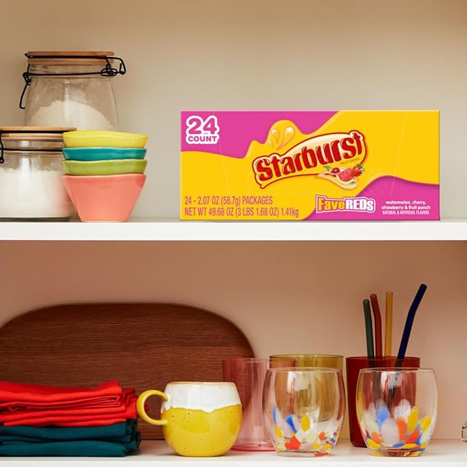 STARBURST FaveREDS Chewy Candy Bulk Pack, 24 Full Size Packs, Red Candy Bulk Box