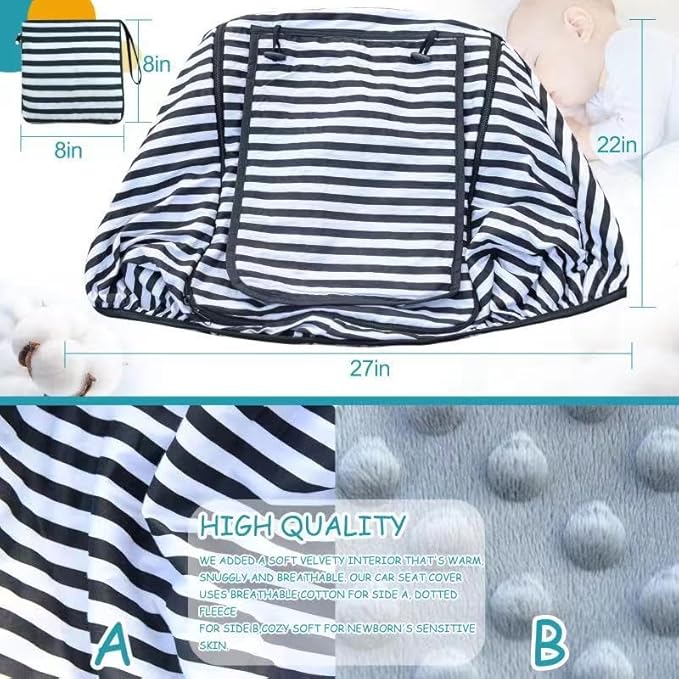 Car Seat Covers for Babies,Baby Car Seat Cover for Boys Girls,Windproof Infant Carseat Cover,Kick-Proof Car Seat Canopy with Breathable Mesh Peep Window(Black Stripe)