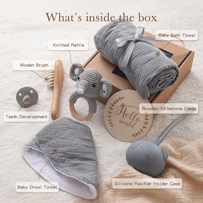 Baby Gift Set for Newborn New Baby Gift Set - Newborn Baby Essentials Baby Bath Set with Baby Blanket Baby Rattle - New Born Baby Girls Gift & Baby Boy Gifts for Baby Shower