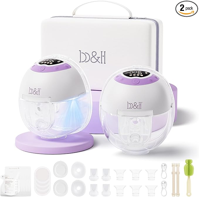 b&h Breast Pump Hands Free with Night Light, S33 Portable Electric Wearable Breastfeeding Pump, 4 Modes & 9 Levels, 17/19/21/24/27mm Flange, Baby Mouth Double-Sealed Flange, Milk Pump for Moms -Purple