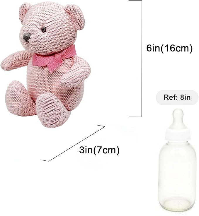 100% Organic Cotton Teddy Bear Pink 16.5cm Baby Stuffed Animals for Newborn 7.1"