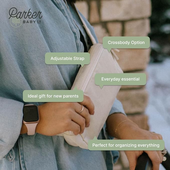 Parker Baby Diaper Belt Bag - Portable Fanny Pack Diaper Bag, Crossbody Bag for Moms - "Birch Belt Bag" - Cream